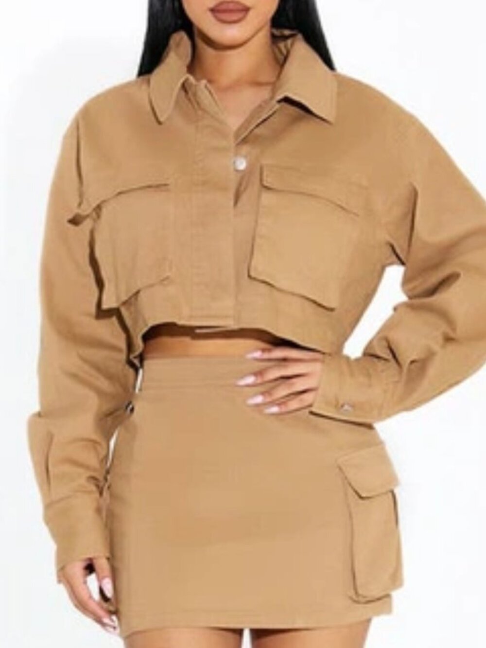 Naked Wardrobe Womens Cropped Jacket Khaki Cotton Blend Chic Size L NWT